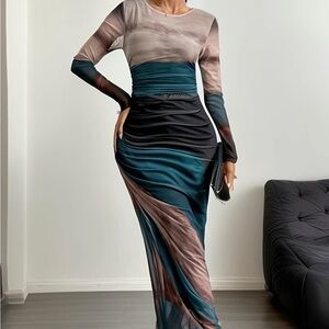 Elegant Multicolor Long Sleeve Dress